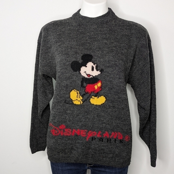Vintage Disney Disneyland Paris grey wool blend Mickey Mouse sweater 14/16 - Picture 1 of 11
